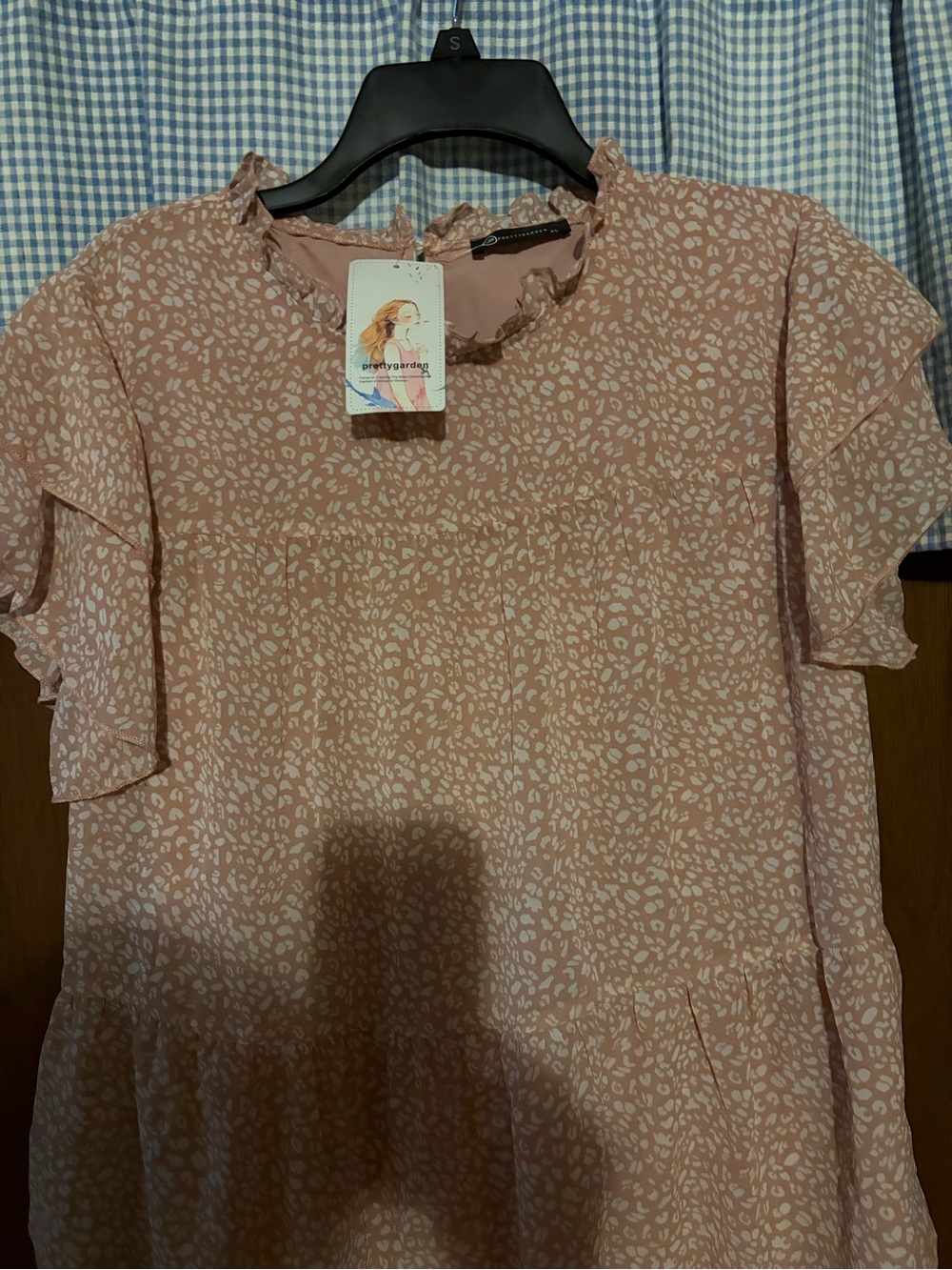 Pink Floral Ruffle Neck Women's Top